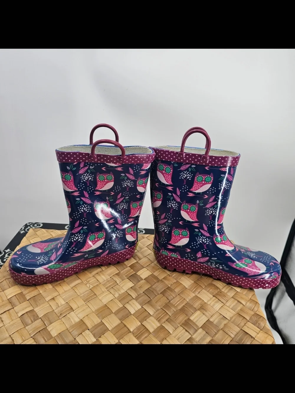 Western Chief Pink Blue Owl Rain Boots Size 2